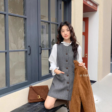 凯羽尚LSARAJ冬  韩系单排扣羊毛秋冬背心连衣裙（含50%羊毛）