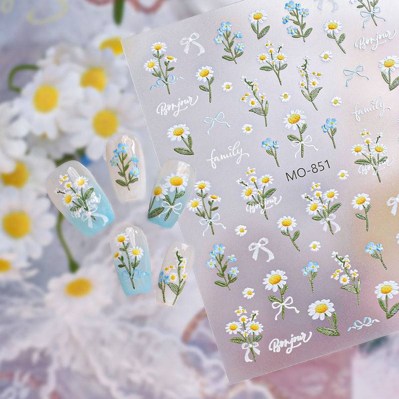 Chinese-Style Elegant Daisy Nail Stickers Versatile Fresh Daisy Flowers Simple High-End Nail Decals DIY