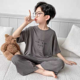 儿童装男童睡衣夏装2025家居服套装夏季薄款中大童夏款男孩空调服