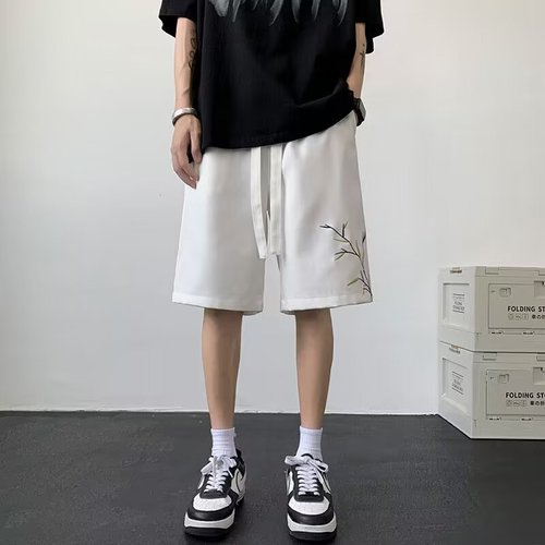 American-style embroidery heavy-duty shorts for men, summer loose large size pants, trendy brand casual sports five-pocket pants