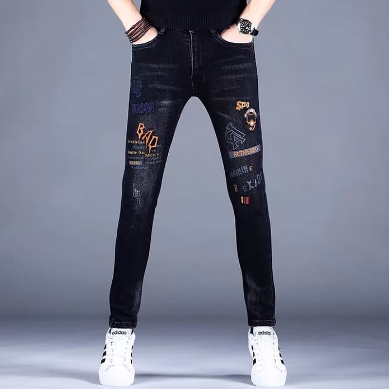 High-End Autumn and Winter European Style Slim-Fit Skinny Jeans Casual Pants Embroidered Denim Trendy Men's Style High-End Autumn and Winter European Style Slim-Fit Skinny Jeans Casual Pants Embroidered Denim Trendy Men's Style