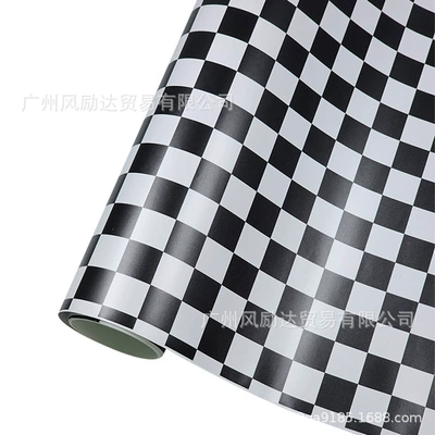 Popular Car Decals Matte Black and White Checkered Color-Changing Film Personalized Car Stickers Cartoon Graffiti Painting Film (Auto Color Change Film)