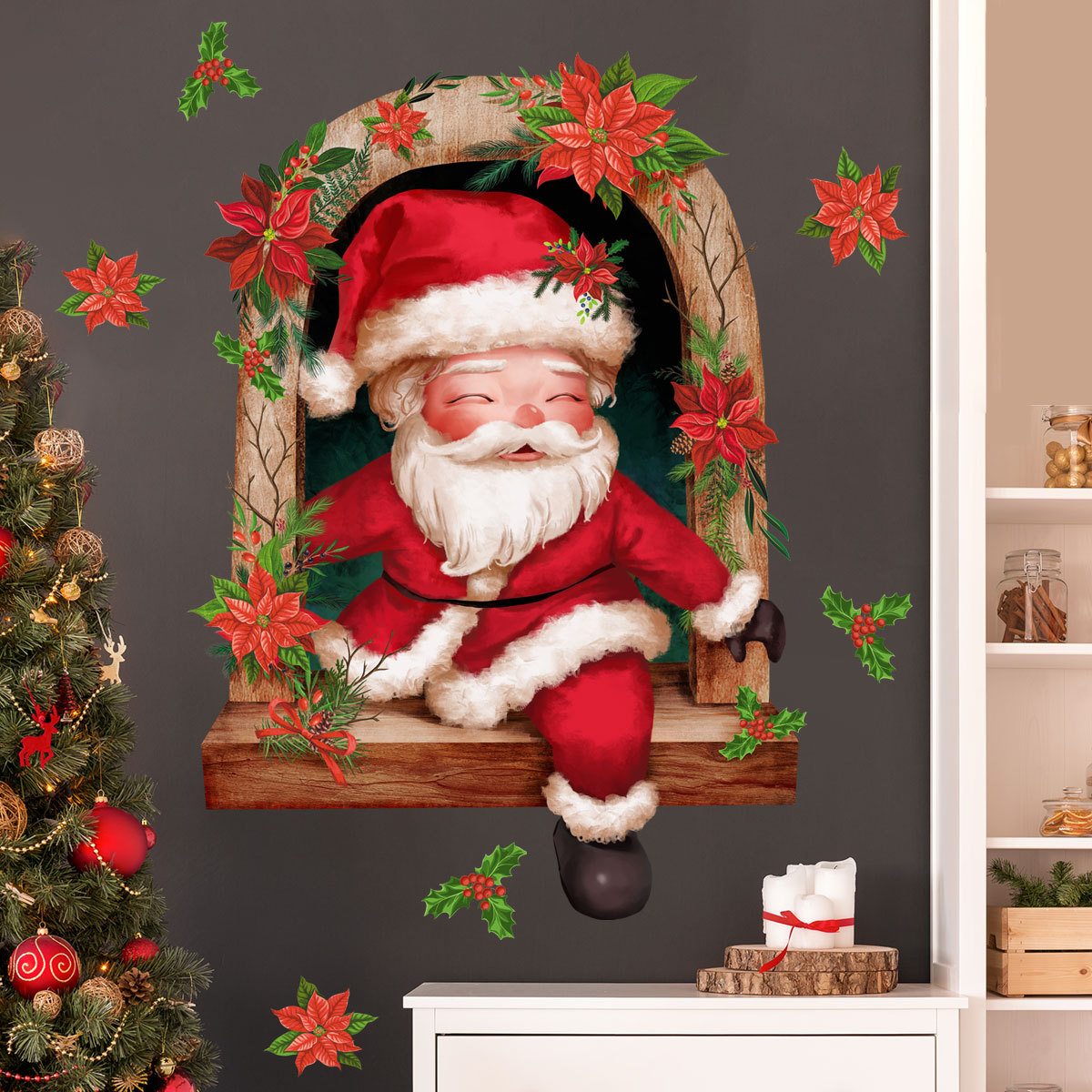 Adesivo de parede natalino gnomo pai natal lua para quarto_voghion.com