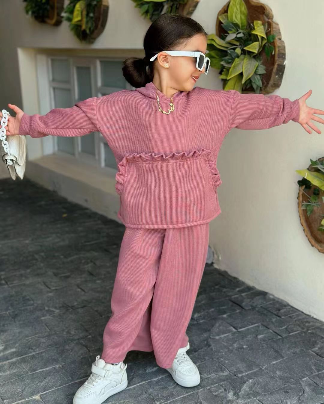 Ensemble enfant pull et pantalon manches longues couleur unie_voghion.com