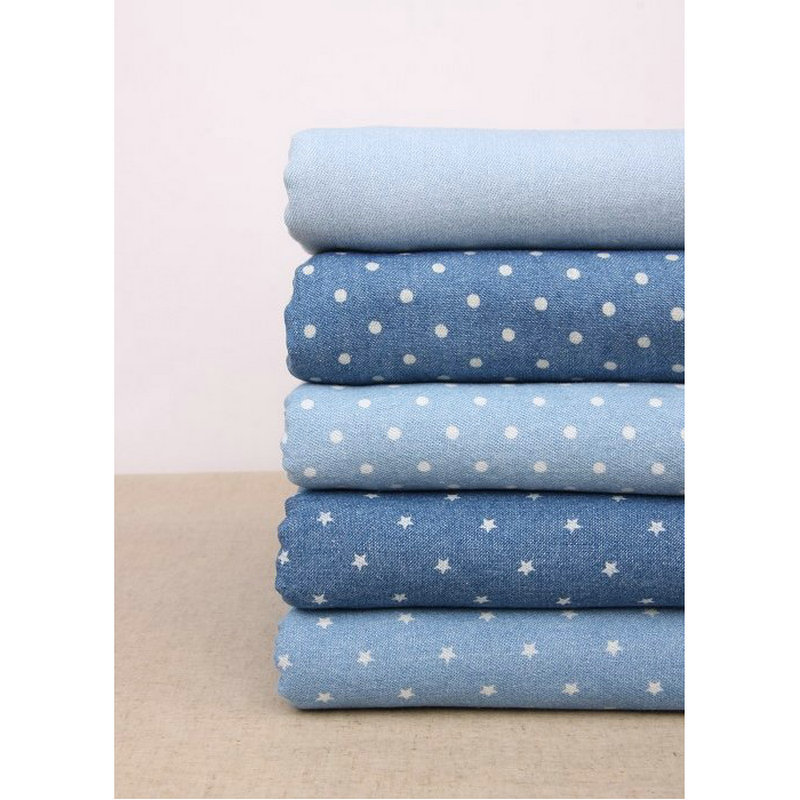 ファッションの薄いデニムの生地のスカートのプリントの星の丸い点の薄い色の水洗いの綿のデニムの卸売り
