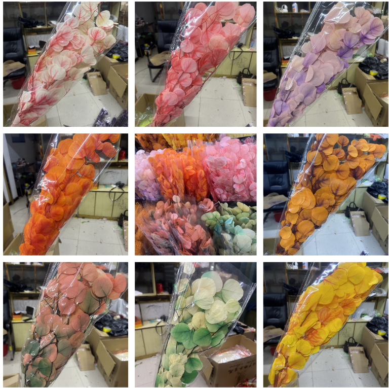 秋色系グラデーションリンゴ葉カラーカラフルグラデーションリンゴ葉永生花ユーカリ葉永生銅銭ユーカリ葉