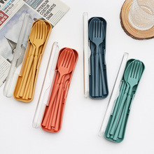 跨境小麦秸秆餐具套装学生上班族户外旅行便携竖纹刀叉勺筷子礼品