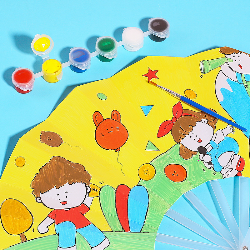 Dibujo educativo para niños de dibujos animados, dibujo, juguete para colorear, graffiti en blanco, abanico plegable de jardín de infantes para colorear, abanico pintado a mano