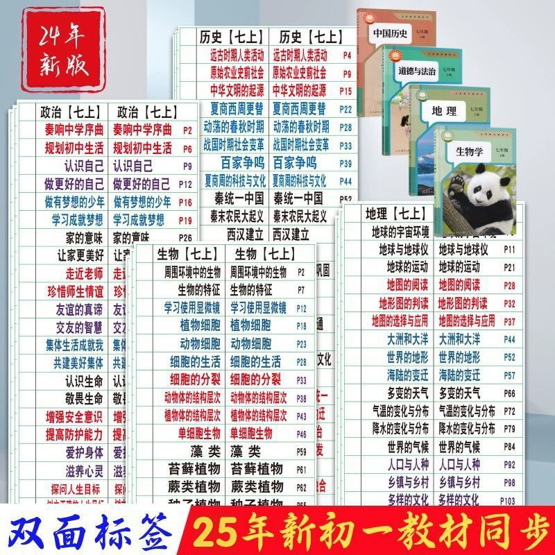 Наклейки на учебники для младших школьников, 7-й класс, том 1 и том 2, китайский, математика и английский язык.