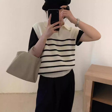 秋季新款韩版女装拉链条纹针织背心无袖上衣毛衣女气质拼色百搭