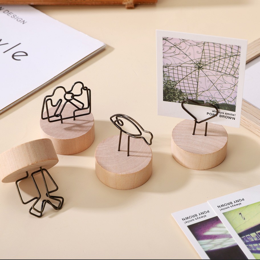 创意圆形原木质铁艺便签夹子 复古名片夹 留言夹 照片夹 袋装