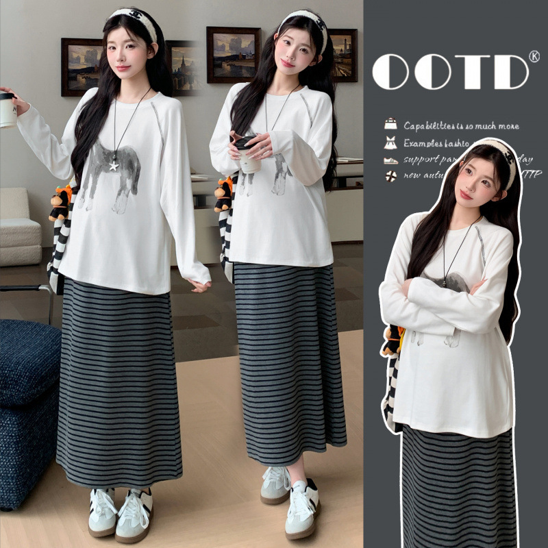 High-quality cotton, thickened top and maternity skirt set for autumn wear, 2026 new style High-quality cotton, thickened top and maternity skirt set for autumn wear, 2026 new style