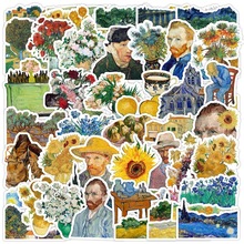 跨境50张梵高风油画万物艺术涂鸦贴纸水杯手机防水装饰贴画批发