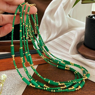 Guofeng vintage artificial opal malay jade clavicle chain