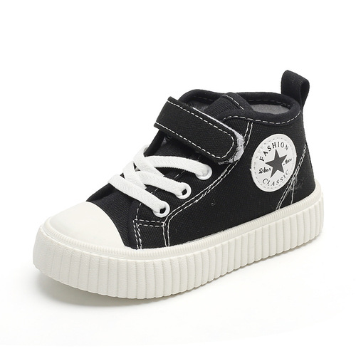 Children's canvas shoes high-top 2024 spring and autumn new boys' casual shoes non-slip girls' sneakers soft sole baby shoes