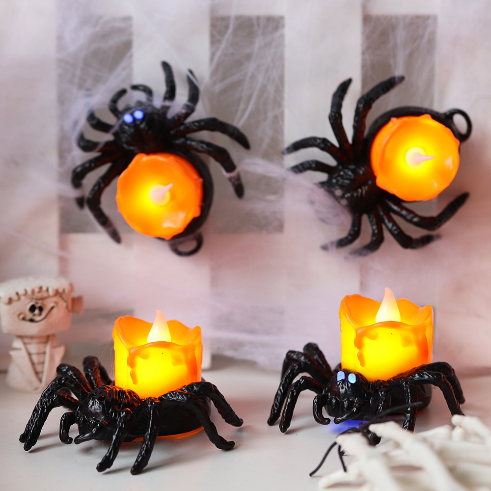 Decoración de velas electrónicas de Halloween, decoración de la escena de la ventana del bar, decoración de la linterna de calabaza, esqueleto de araña luminoso para niños
