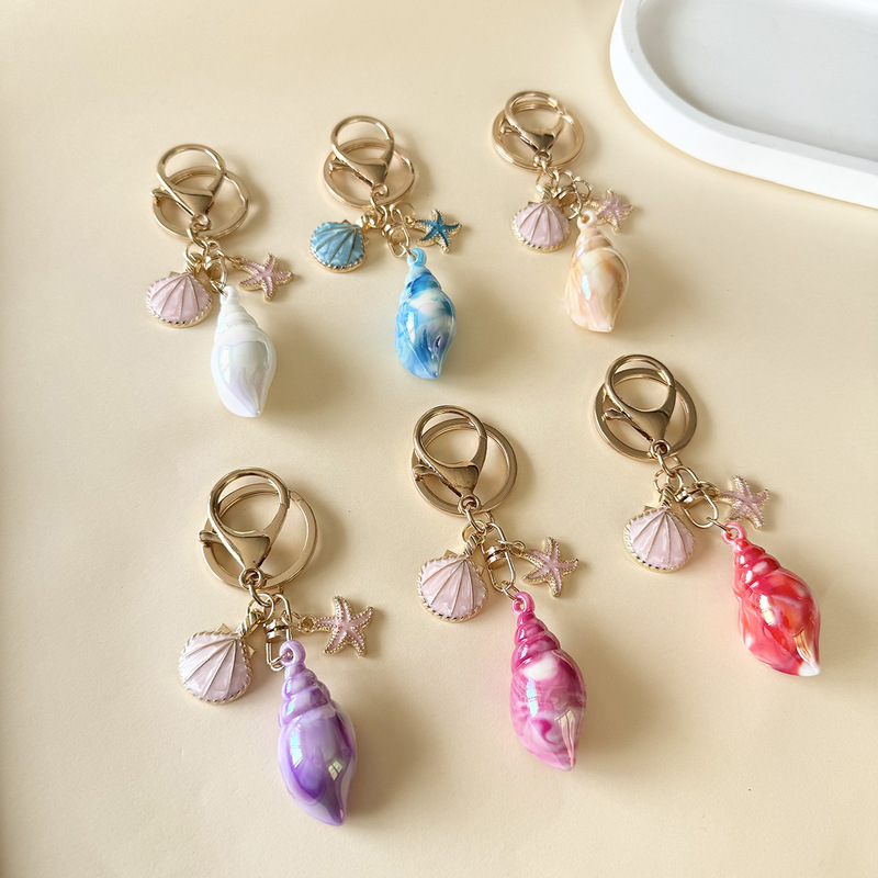 European and American Cross-Border Color-Plated Conch Shell Starfish Keychain Pendant Ocean-Themed High-Value Keychain for Girls