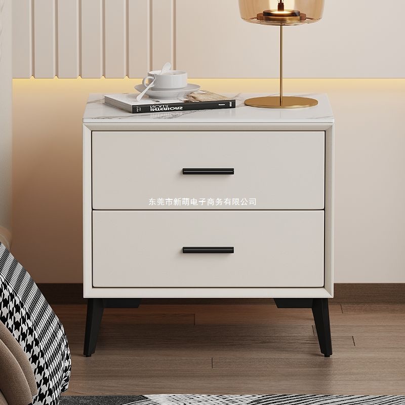 Light Luxury, Simple and Modern Bedroom Home Leather Solid Wood Small Cabinet New Slate Rental Room Bedside Cabinet Storage Cabinet