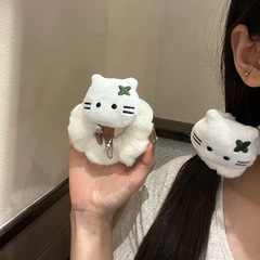 交叉猫咪可爱毛绒小猫咪发绳女刘海侧边发卡发圈趣味头饰发绳新款