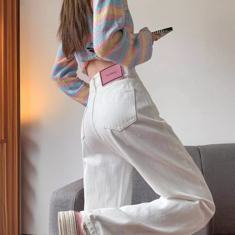 White Non-Transparent High-Waisted Wide-Leg Jeans for Women, Summer Thin New Style, Loose Fit, Slimming Straight Narrow Version, Floor-Length Pants