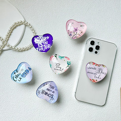 玻璃愛心手機氣囊支架粘貼式可伸縮ins風個性英文桌面支撐指環扣