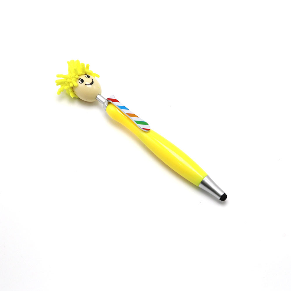 Creativo multi-funcional de dibujos animados muñeca cabeza bolígrafo cabeza pelo teléfono móvil pantalla táctil limpie publicidad regalo pluma
