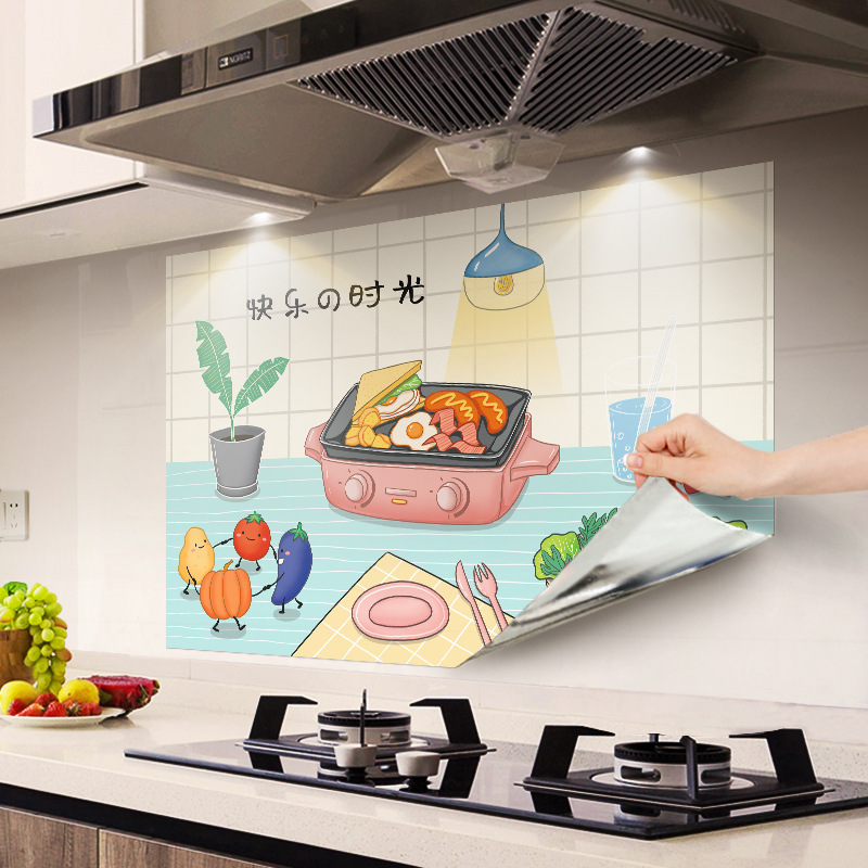 Household kitchen oil-proof stickers self-adhesive waterproof high temperature resistant thickened kitchen wall stickers Wall Wall decoration wallpaper