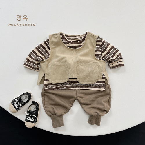Cute children wear personalized trendy children's vests 2024 spring and autumn boys and girls baby Korean version retro vests and waistcoats trendy children's clothing