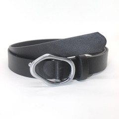 New Korean version of irregular metal buckle fashion simple waistband design sense niche men and women's versatile leather belt factory 