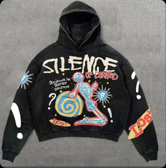 2025新跨境SILENCE卫衣骷颅数码印花连帽套头衫宽松百搭热销批发|undefined