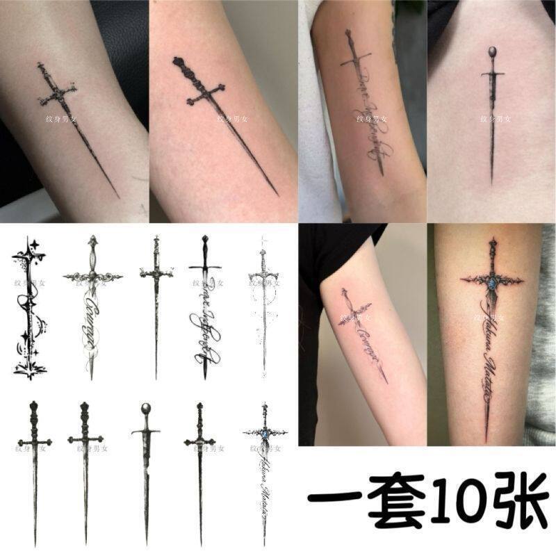 English Letter Cross Blade Juice Tattoo Sticker, Unique Dark Style Arm Scar Covering Tattoo Sticker English Letter Cross Blade Juice Tattoo Sticker, Unique Dark Style Arm Scar Covering Tattoo Sticker