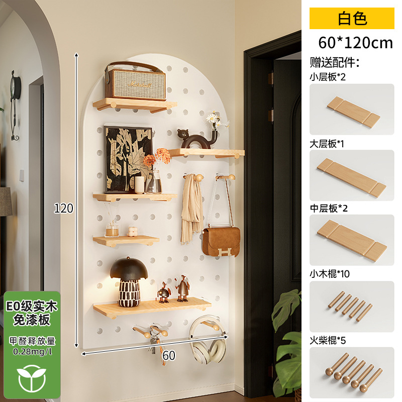 Hoyo de madera de color nuez hoyo tablero estante de madera sólida pared de modelado puerta de entrada de la casa pared detrás de la decoración estante de exhibición