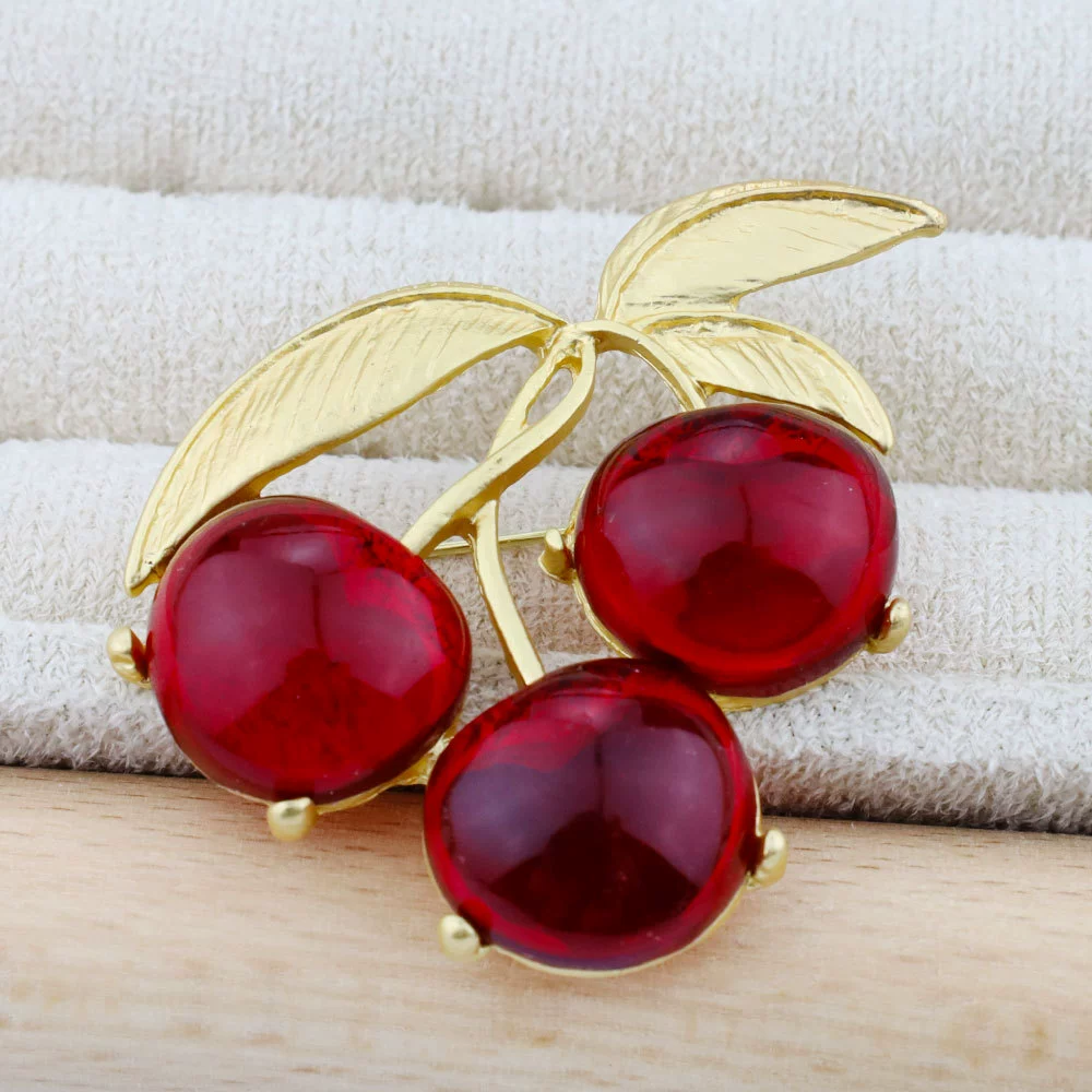Red small design brooch, sophisticated fruit pin, suit lapel pin, for import