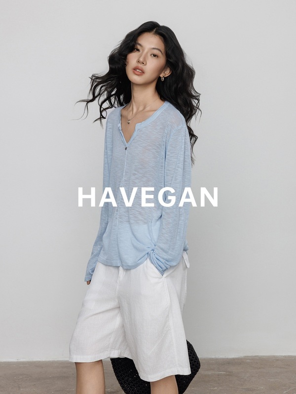 与间HAVEGAN/v领长袖宽松慵懒宽松防晒薄款罩衫女休闲通勤上衣|undefined