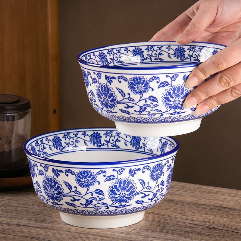 青と白の磁器牛肉ラーメン専用大鉢、濃厚煮込み麺、揚げ醤麺、家庭用陶器深スープボウル、インスタントラーメン|undefined