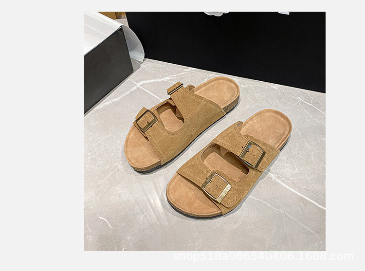 Cuero genuino corcho Boken zapatos de mujer vaca gamuza 2024 primavera y verano Internet celebridad casual antideslizante pareja zapatillas de playa planas