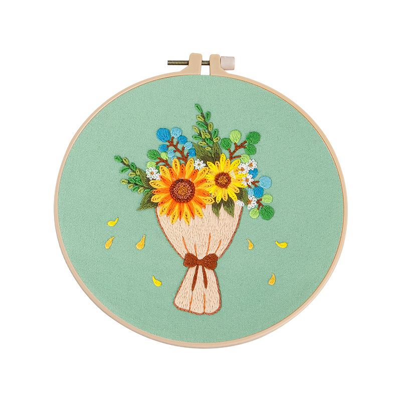 Paquete de material de bordado hecho a mano bricolaje nuevo mensaje de amor original con ramo de flores kit de producto semiacabado inglés