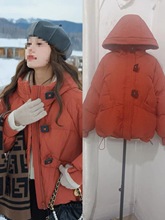 花栗鼠小姐 冰岛方糖 方扣面包服三防白鸭绒连帽短款羽绒服女冬季