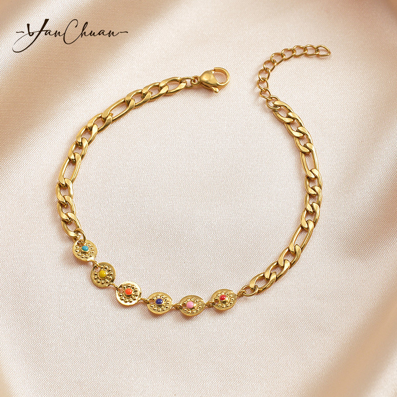 Vacuum Plating Gold Plating Process Casual Simple Style Moon Heart Shape Flower 304 Stainless Steel Bracelets In Bulk