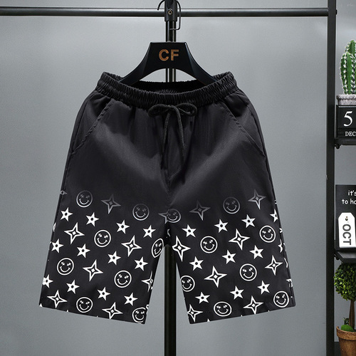 New Product Summer Printed Shorts for Men, Outerwear Chiffon Shorts, Casual Quick-Drying Pants, Trendy Beach Shorts, Plus Size Five-Finger Shorts