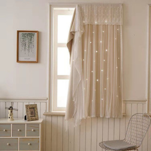 Velcro Internet Popular Finished Curtain Princess Style Ins Shading Bedroom Hollow Star Floating Curtain Punch-Free Dragon Full