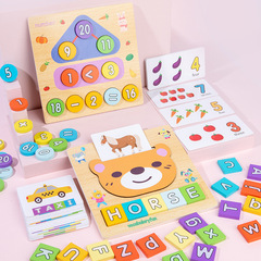 Dual-function Digital and Alphabet Learning Board for Children, Digital Recognition and Operation Clock, Letter Puzzles and Word Building Toy
