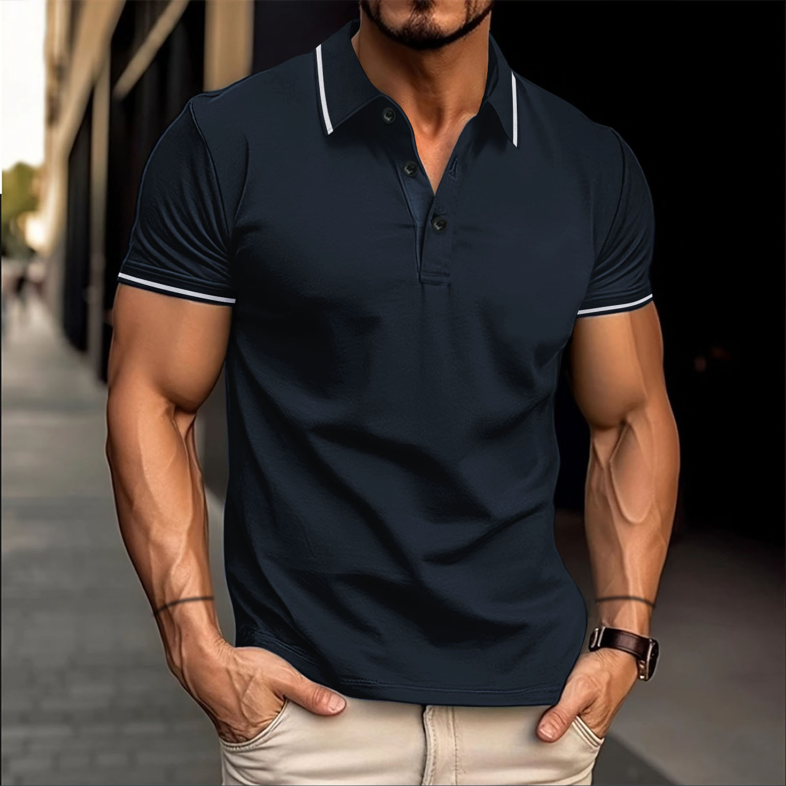 2023 New Cross-Border Men's Clothing, Lapel, Casual Fashion Short-Sleeve Shirt, Amazon