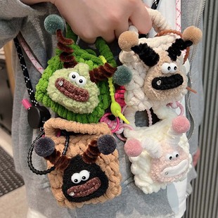 Autumn and winter new sausage mouth braid clown earphone bag protective cover wireless bluetooth earphone cover coin purse diagonal rope