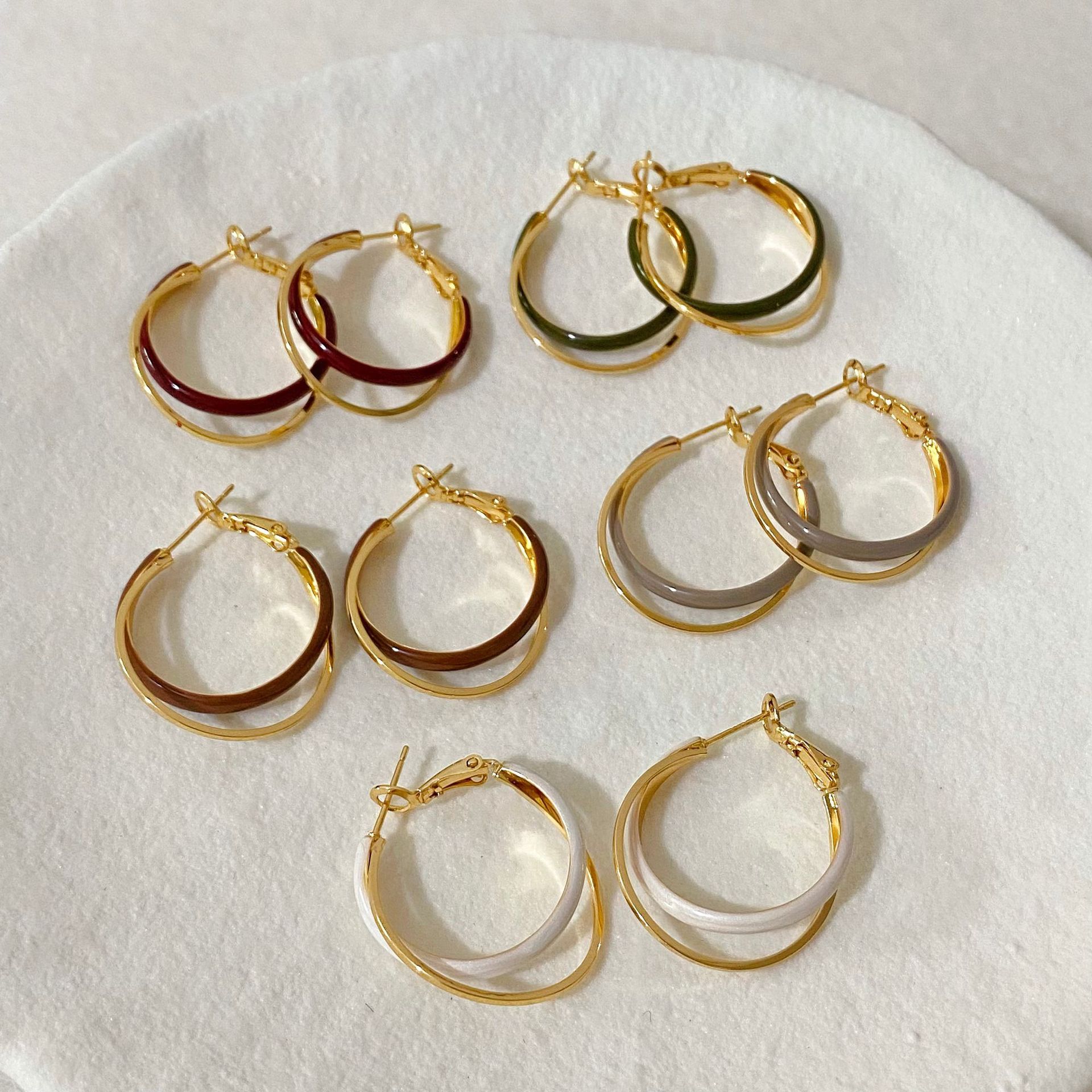 Copper-Plated Real Gold European and American Stylish Double-Layer Wrapped Enamel Drop Glaze Hoop Earrings for Women New Style Elegant Earrings