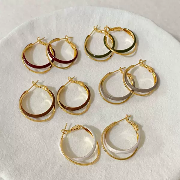Copper-Plated Real Gold European and American Stylish Double-Layer Wrapped Enamel Drop Glaze Hoop Earrings for Women New Style Elegant Earrings