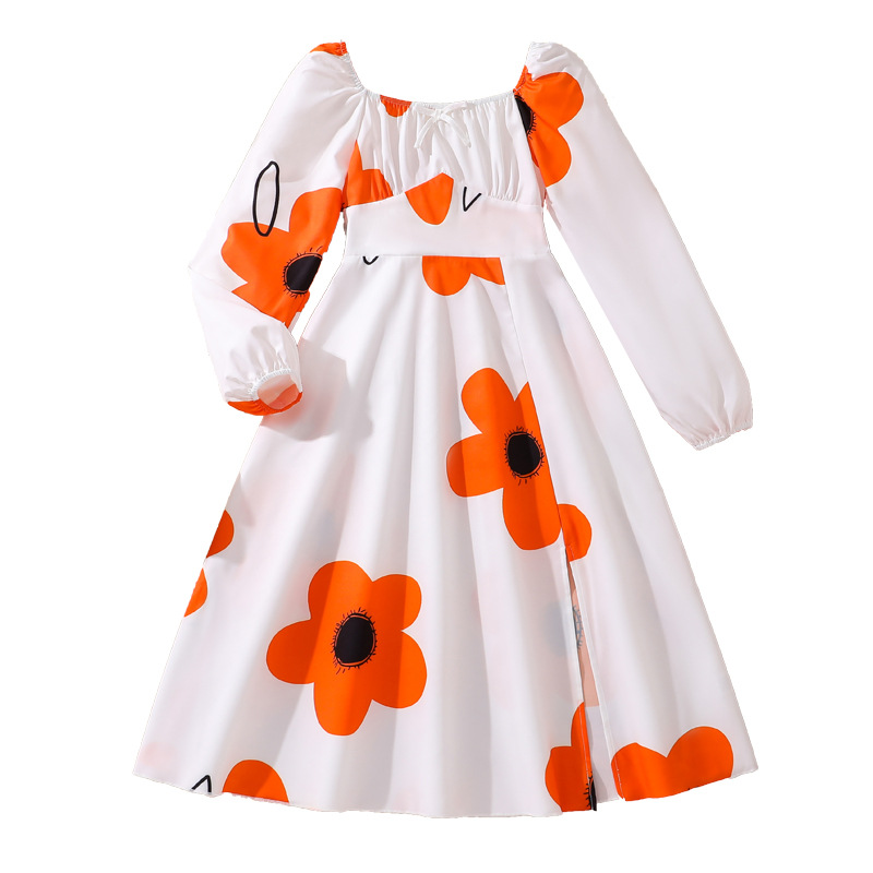 Kinderbekleidung 2024 Mädchen mit stilvollem bedrucktem Langarmkleid für Kinder im Alter von 6-12_voghion.com