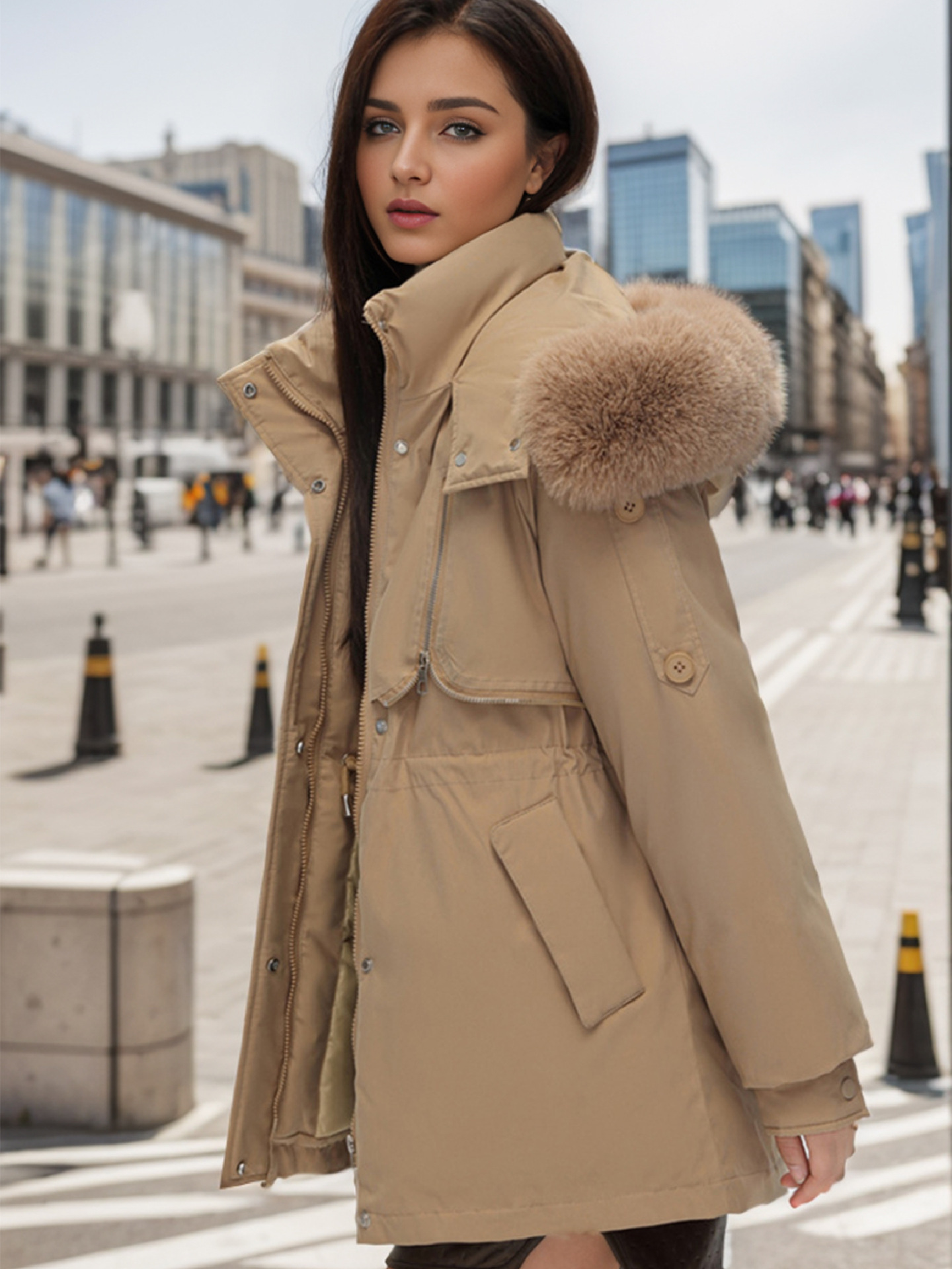 Damen Daunenjacke mit großem Pelzkragen, kurze Winterkleidung für Damen, neuer kleiner Overall, gepolsterter Mantel_voghion.com