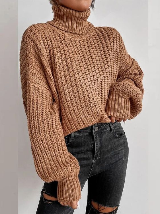 Nuevo Otoño e Invierno transfronterizo Amazon transfronterizo Comercio exterior moda fuera del hombro manga larga de punto jersey suelto suéter de cuello alto para mujeres