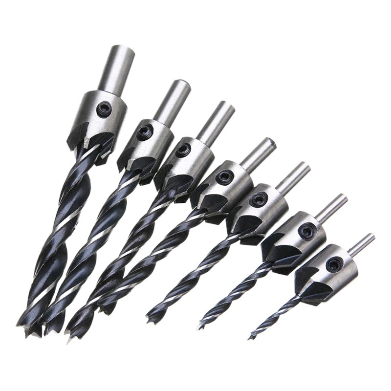 Taladro de cabeza avellanada de carpintería de tres puntas 3-10mm posicionamiento Biselado guía de perforación integrada traje de taladro Taladro de agujero avellanado de madera